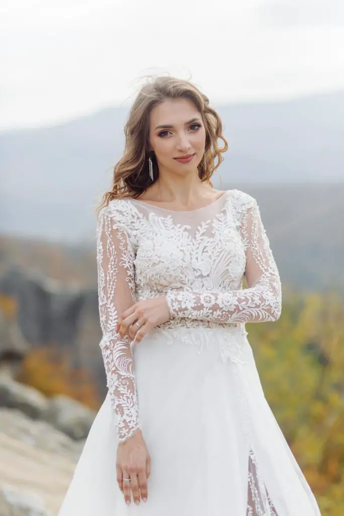 beautiful bride white dress posing